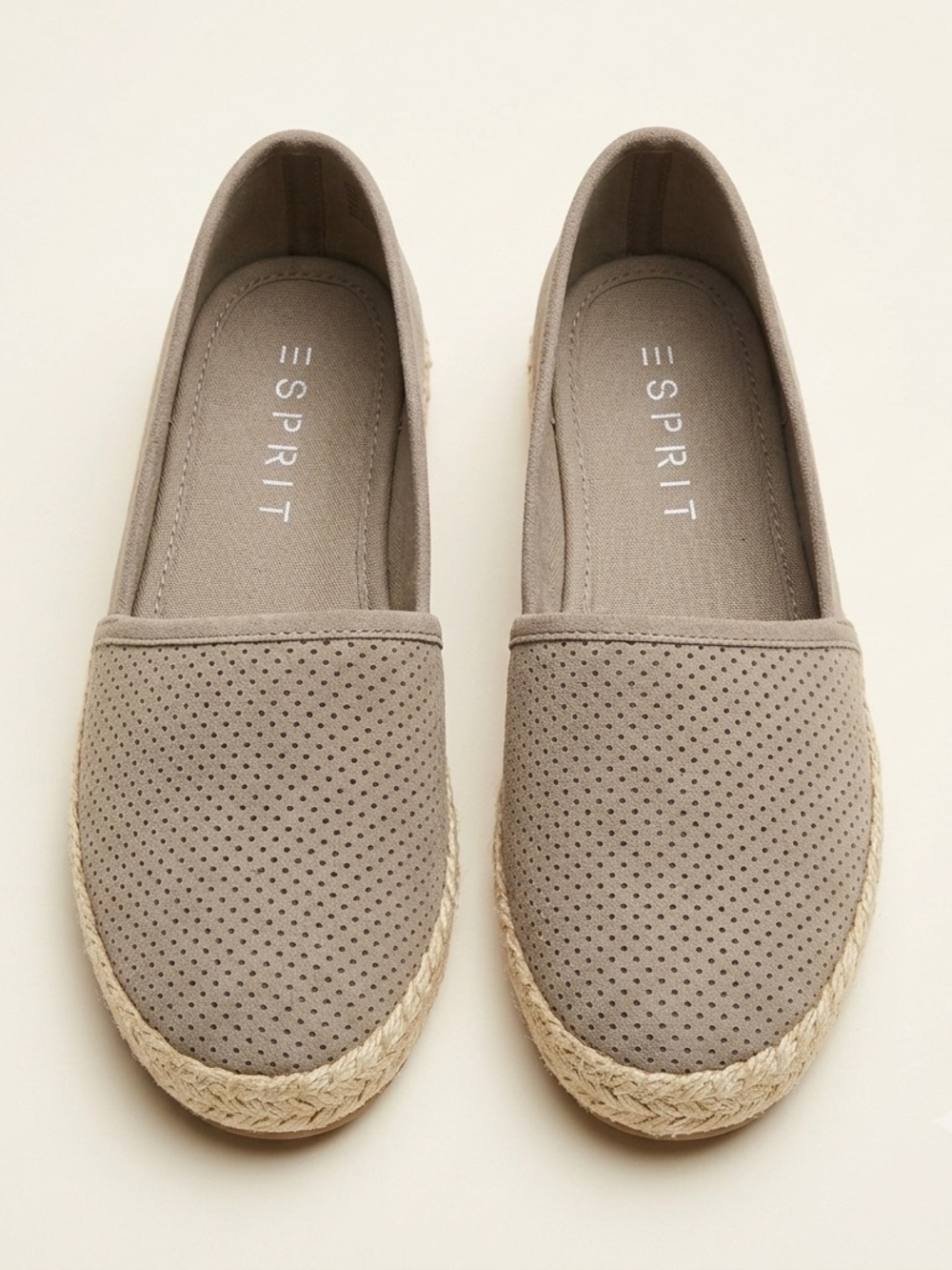 ESPRIT Taupe Perforated Espadrille Slip On Flats Size 6.5M